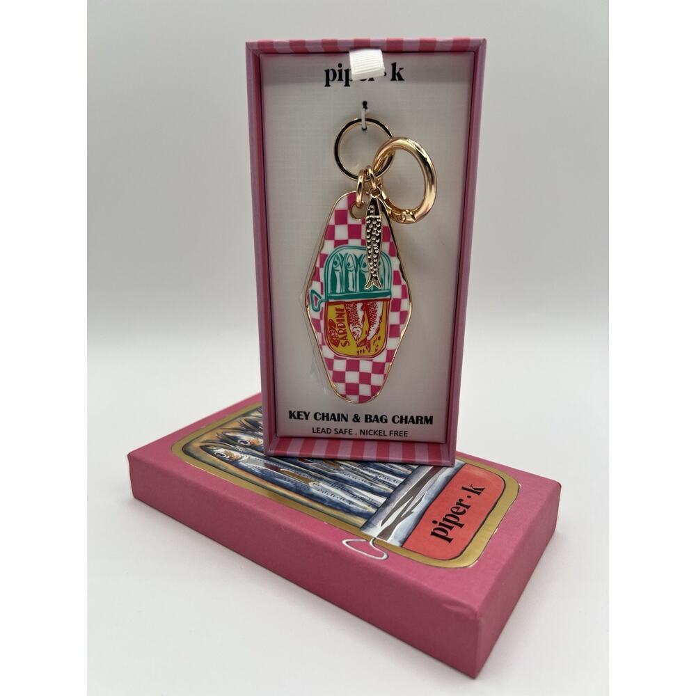 Piper K Keychain Bag Charm Sardine Tin Pink Gold Retro‎ Summer Gift Accessory